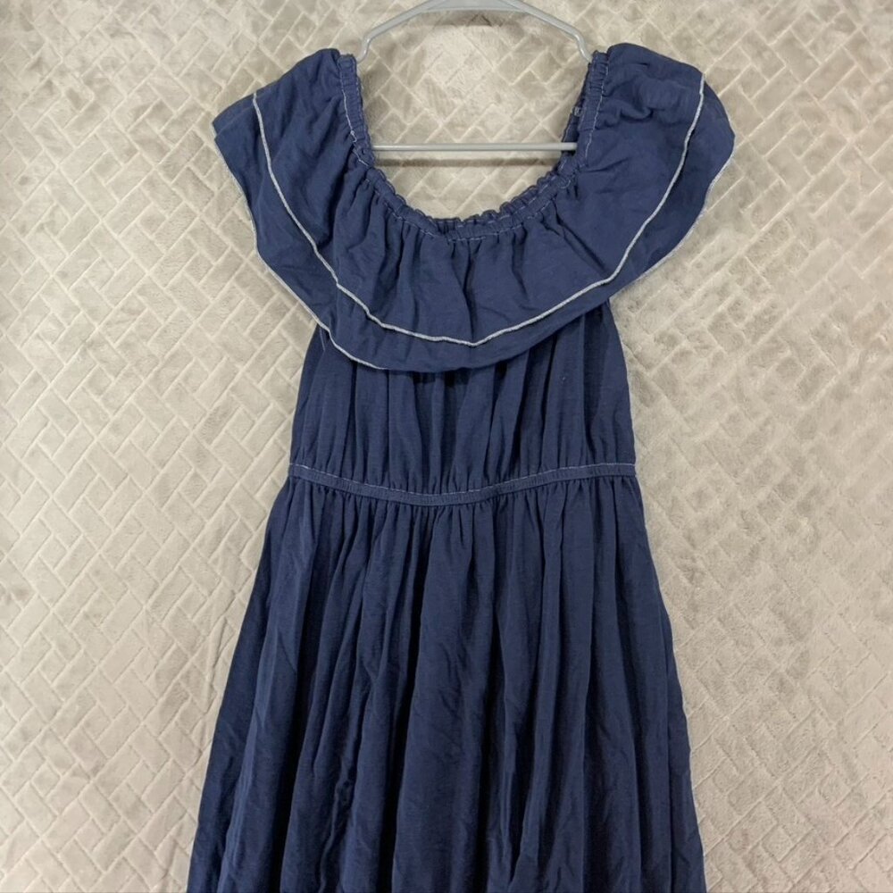 Anna Kaci Dress Womens M Blue Ruched Off Shoulder Ruffle Long Midi Flowy Coastal - Picture 2 of 13